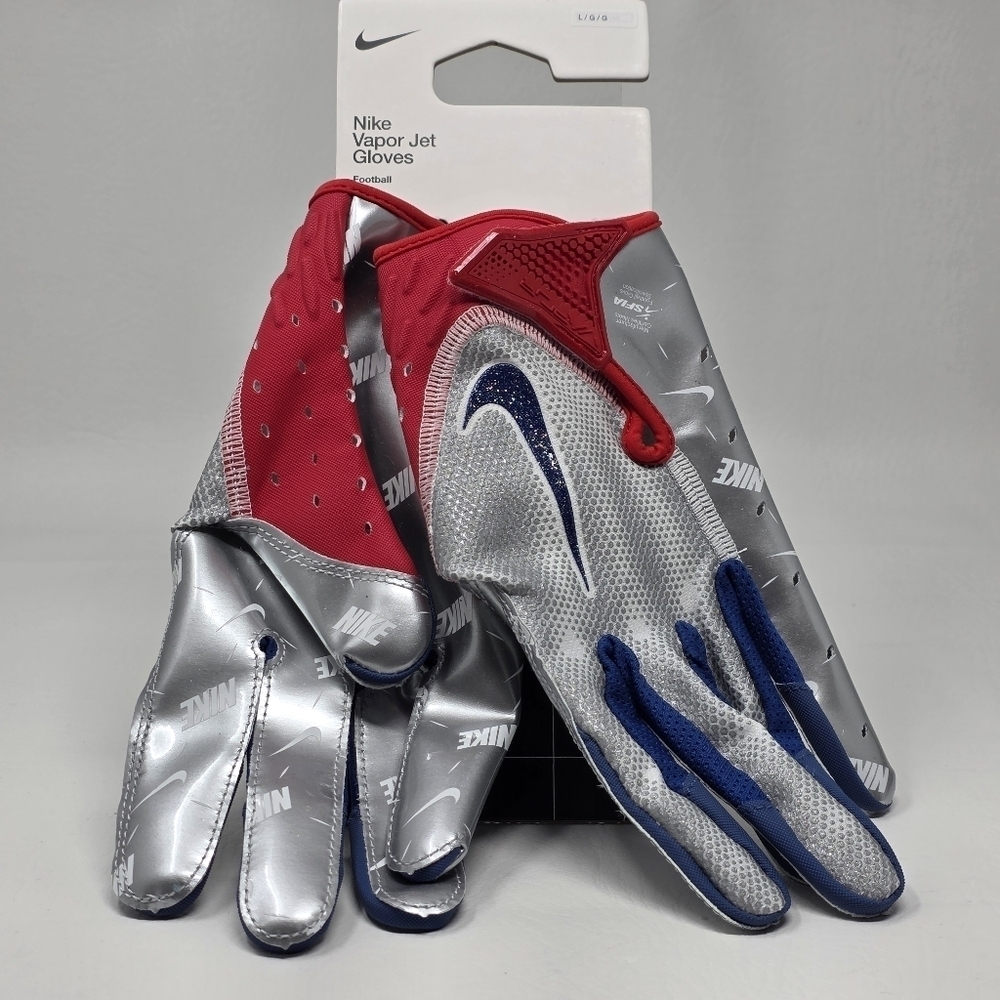 NIKE Vapor Jet 7.0 Energy Receiver Football Gloves Red Silver Blue Size L New